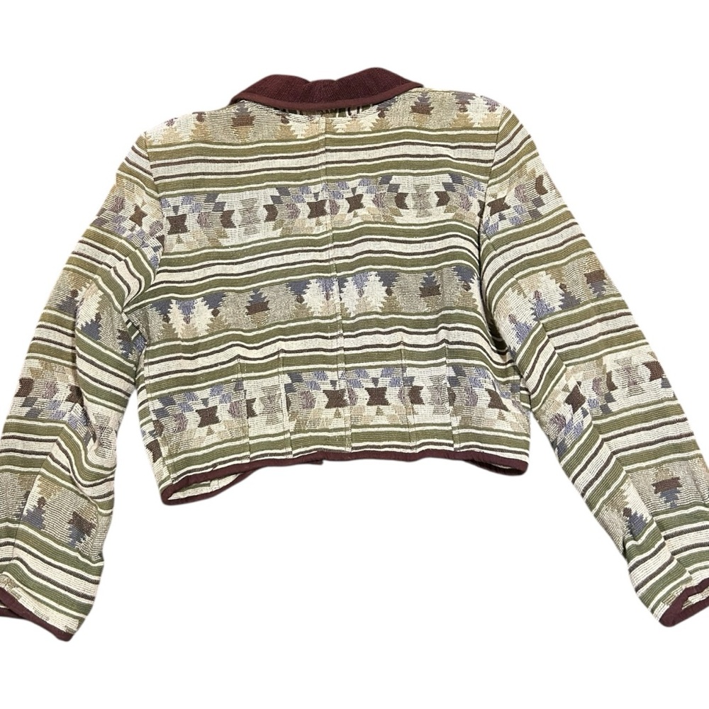 Patterned with Earth Tones Jacket with Maroon Accents - Picture 3 of 6
